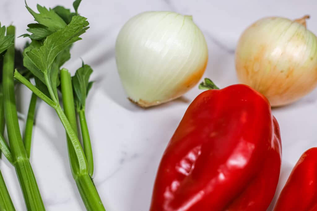 celery onion bell pepper for cornbread dressing shef Kolby Kash 