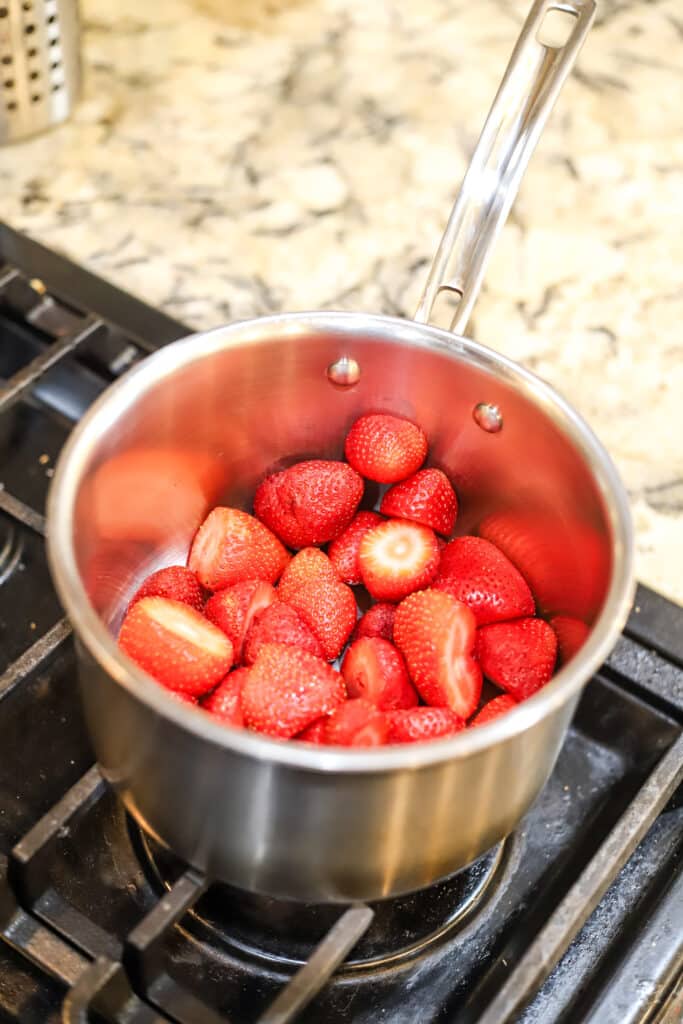 Strawberry Cheesecake puree in a sauce pan