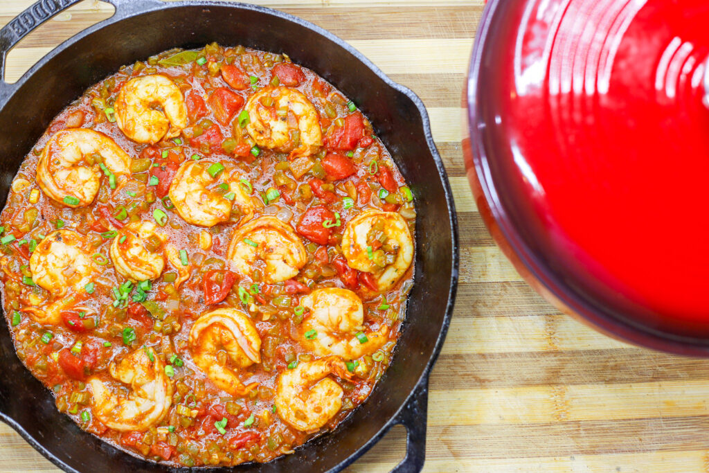 Shrimp Creole in a Cast Iron Overhead