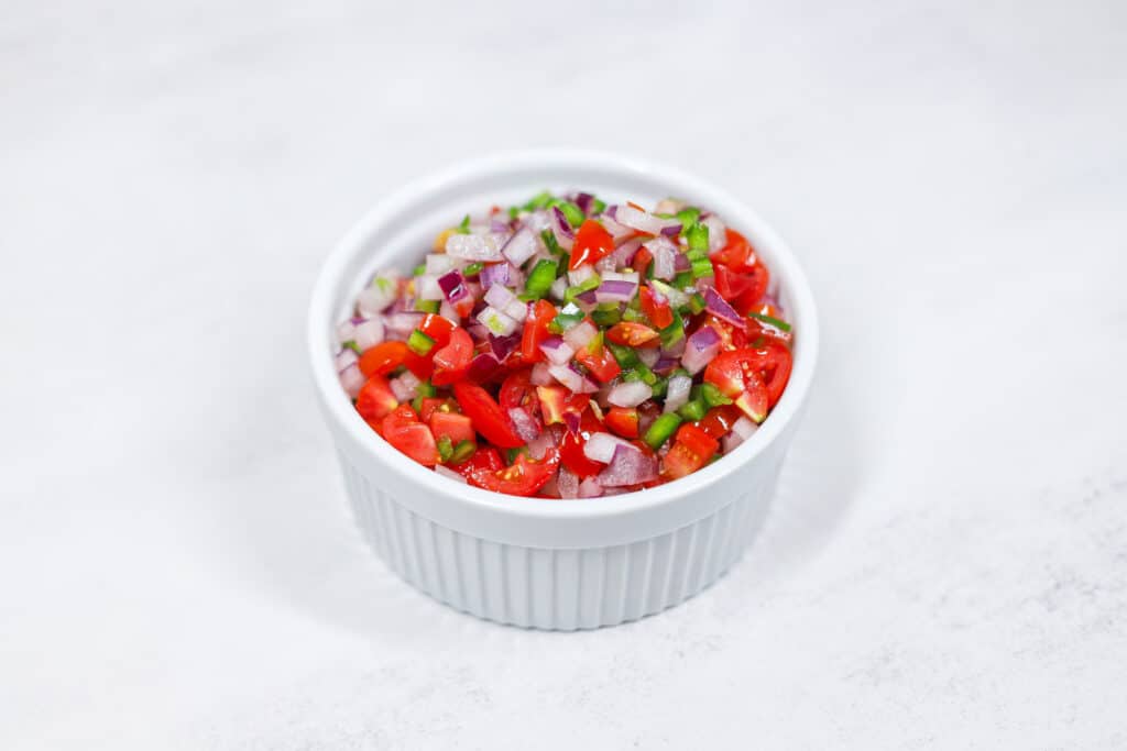 pico de Gallo made with onion, tomato, jalapeño, and lime juice