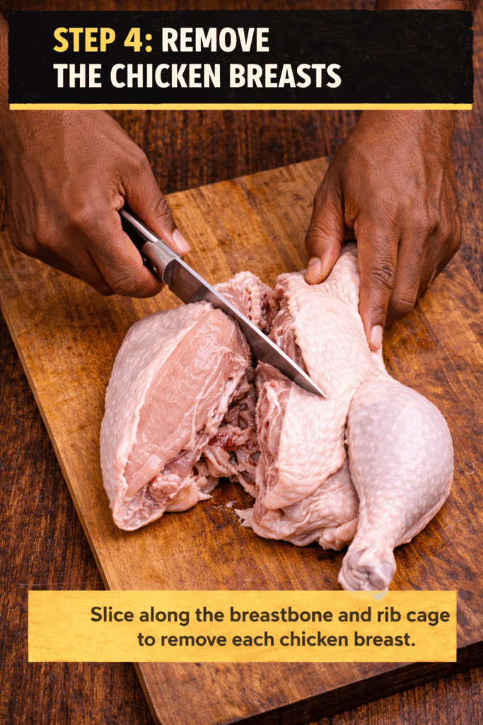 Removing chicken breasts step by step