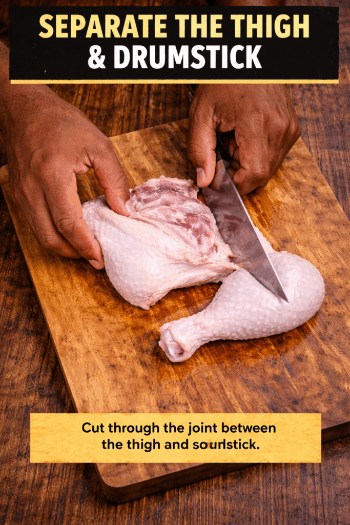 Separating chicken thigh and drumstick