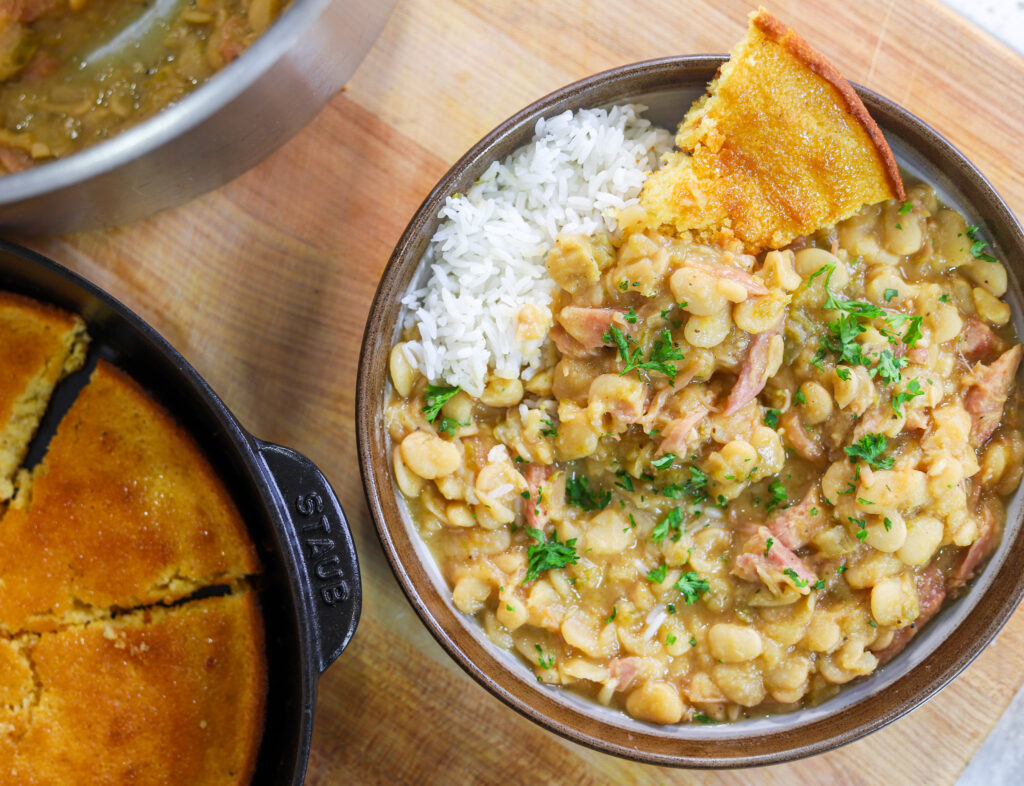 Creamy Southern lima beans with tender smoked turkey