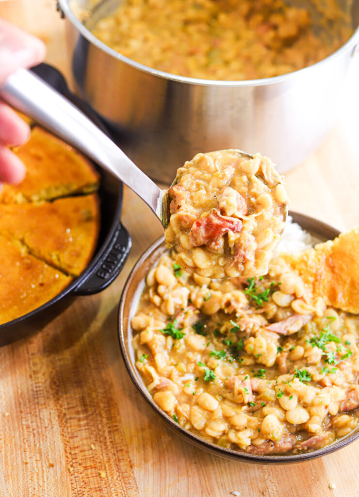 Creamy lima beans with tender pieces of smoked turkey