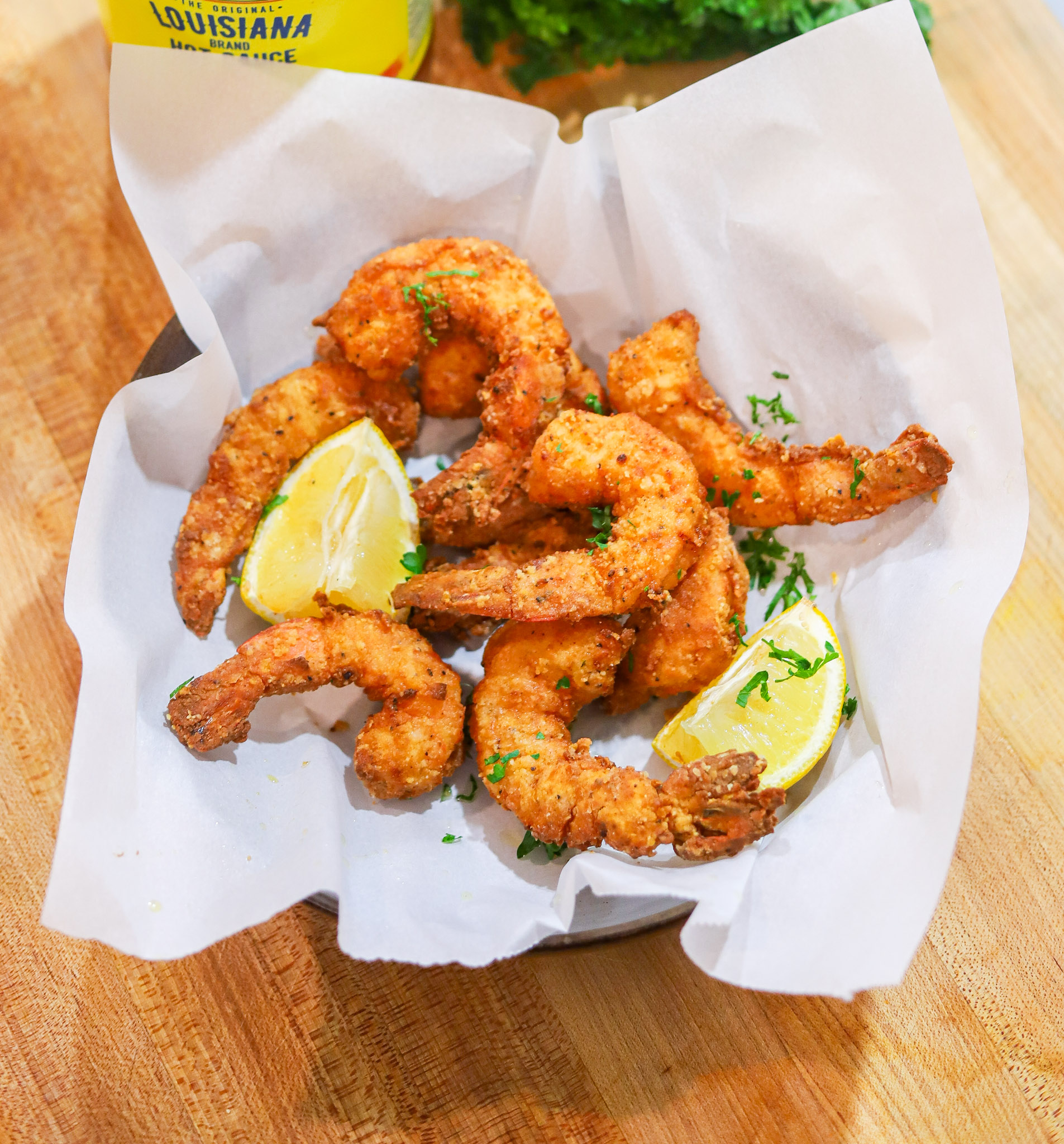 Southern fried shrimp recipe with lemon and parsley