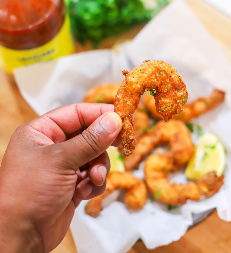Crispy Southern fried shrimp fresh from the fryer