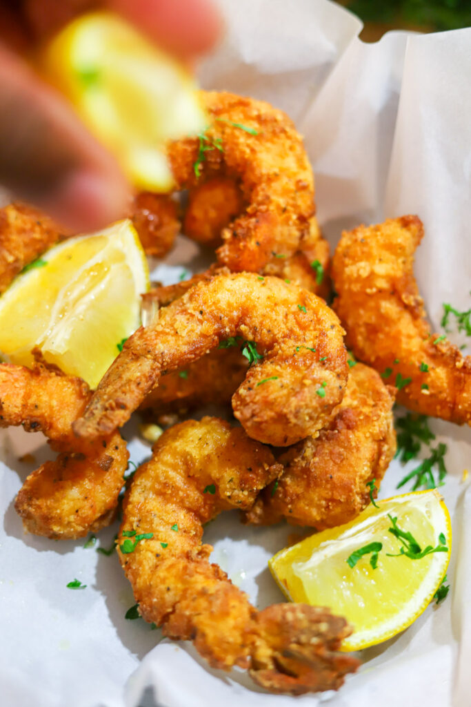 Buttermilk fried shrimp with crispy seasoned coating