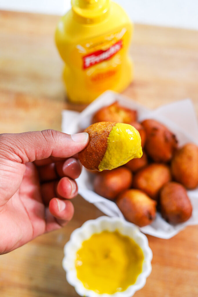 Easy homemade mini corn dogs served with dipping sauces