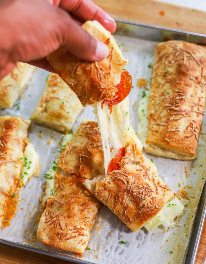 homemade school lunch cheese breadsticks with pepperoni